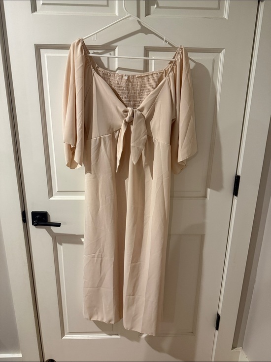 Momyknows Dresses & Skirts - Soft Cream Tie-Front Midi Dress with Flutter Sleeves
